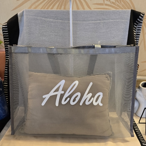 Aloha Black or Gray Mesh Tote Bag - Picture 2 of 7
